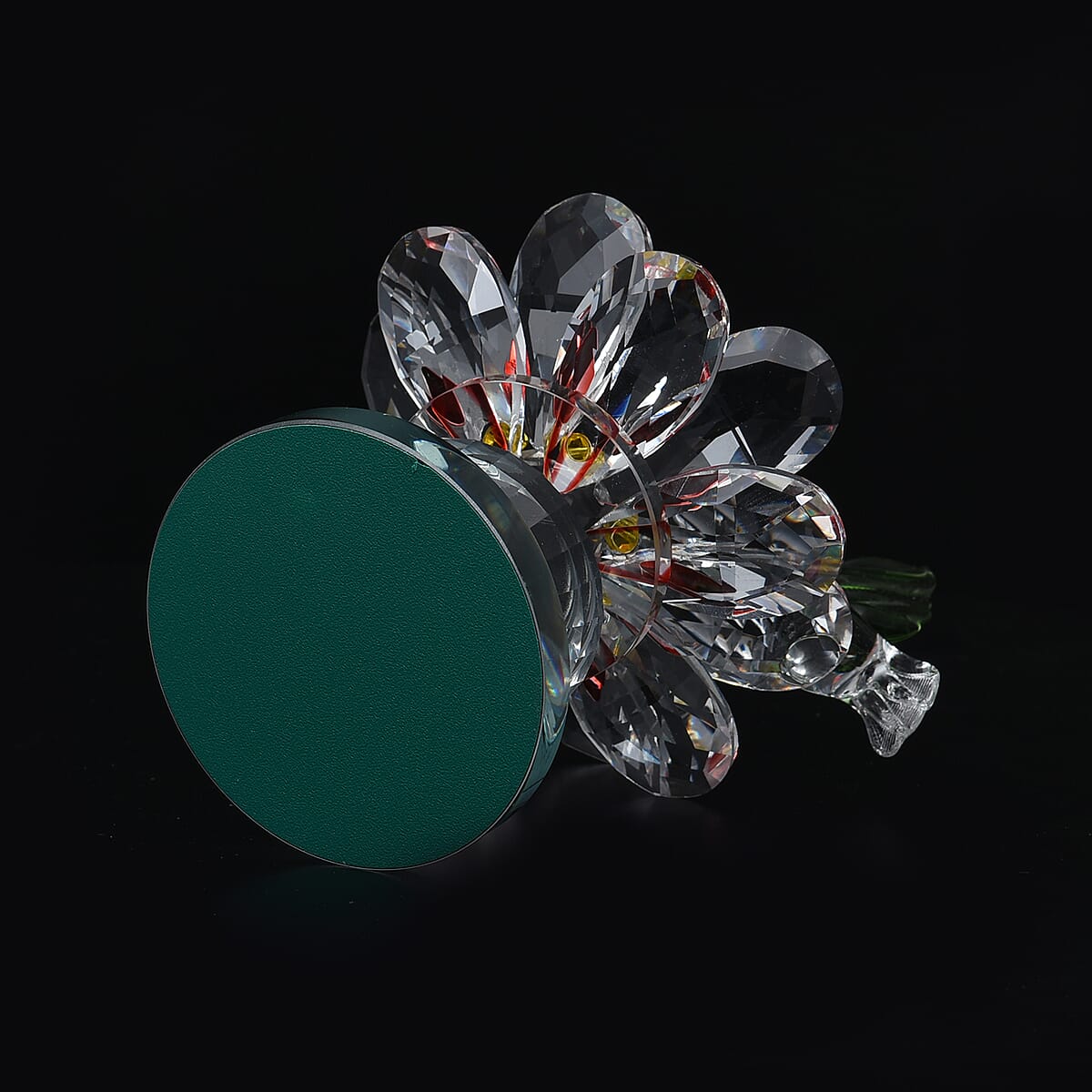 Yellow and Red Glass, Rotatable Crystal Lotus Flower with Hummingbird image number 4