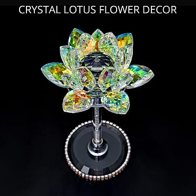 White Aurora Borealis Glass, Crystal Lotus Flower Décor , Home Décor , Table Décor , Glass Décor , Living Room Décor , Decoration Items , Gift Item
