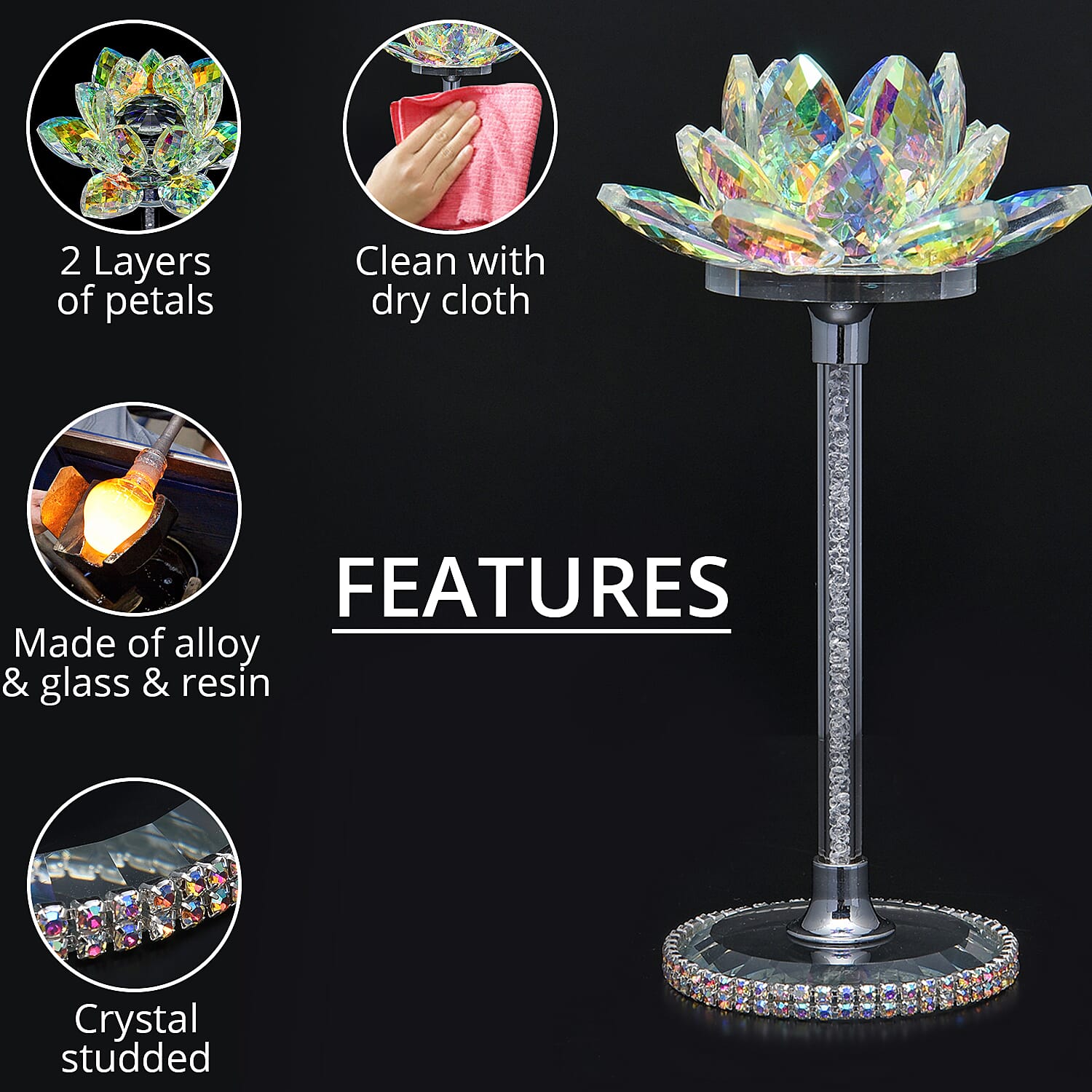 White Aurora Borealis Glass, Crystal Lotus Flower Décor , Home Décor , Table Décor , Glass Décor , Living Room Décor , Decoration Items , Gift Item