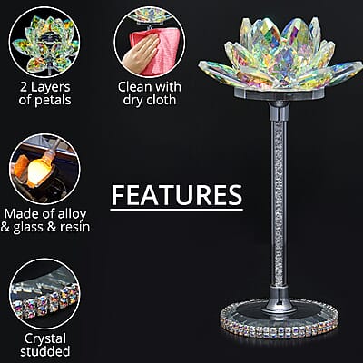 White Aurora Borealis Glass, Crystal Lotus Flower Décor , Home Décor , Table Décor , Glass Décor , Living Room Décor , Decoration Items , Gift Item