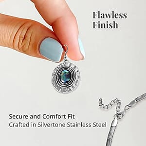 Abalone Shell Dangle Earrings Necklace in Silvertone Stainless Steel, Abalone Shell Jewelry Set, Beach Fashion Jewelry For Women