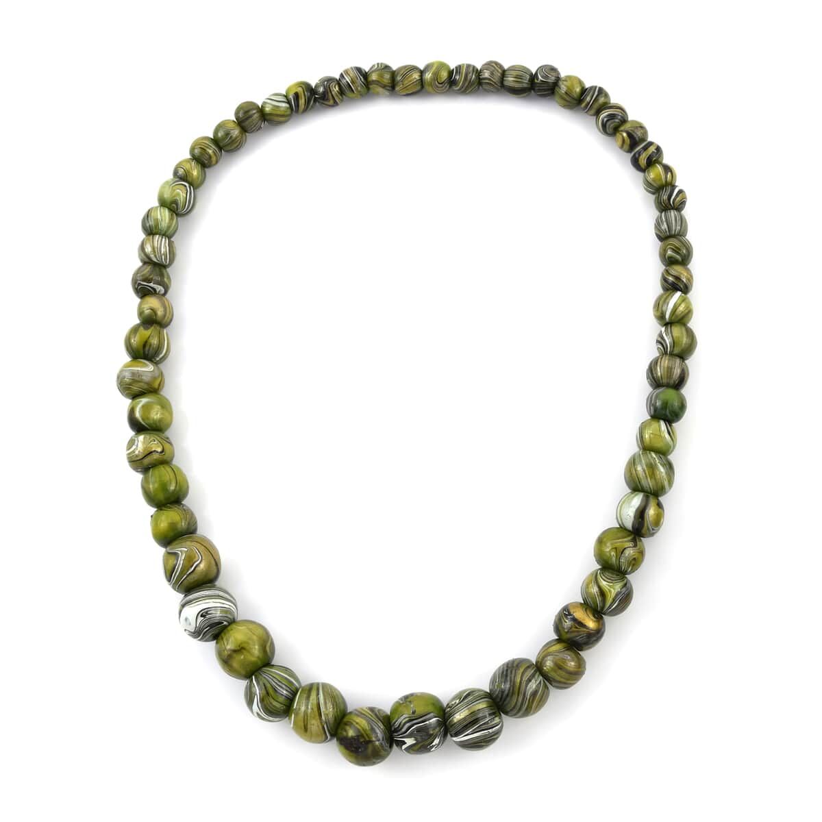 Green Wooden Beaded Necklace 28 Inches, Stretch Bracelet and Earrings in Silvertone image number 3