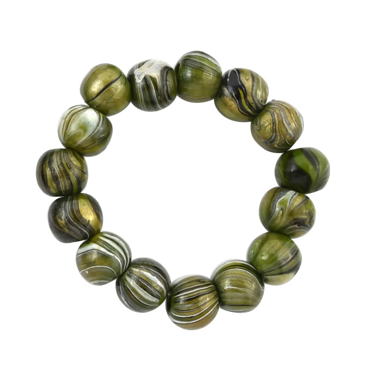 Green Wooden Beaded Necklace 28 Inches, Stretch Bracelet and Earrings in Silvertone image number 5