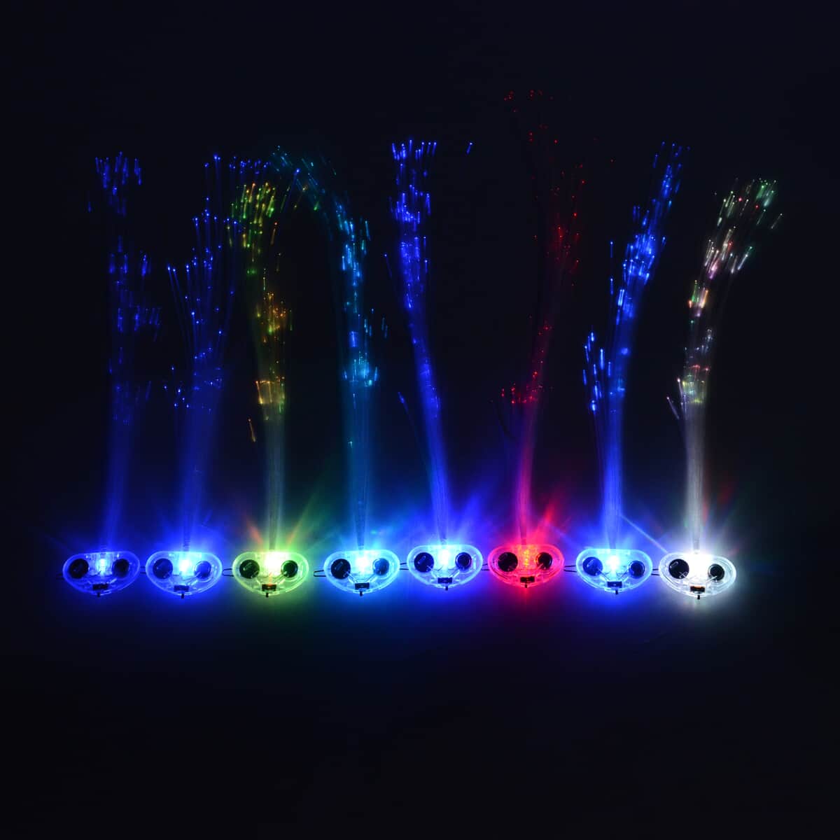 Set of 8 Blinking Multi Color Fiber Optic LED Clip-On Hairpins image number 0