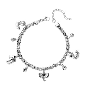 Love for Animals Bell Charm Anklet in Stainless Steel (9-11 in)