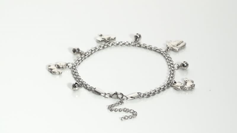 Love for Animals Bell Charm Anklet in Stainless Steel (9-11 in)