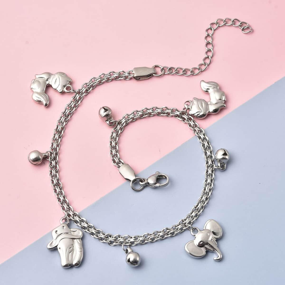 Love for Animals Bell Charm Anklet in Stainless Steel (9-11 in) image number 1