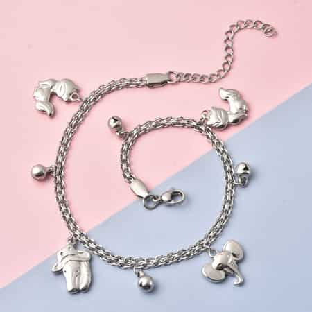 Love for Animals Bell Charm Anklet in Stainless Steel (9-11 in) image number 1
