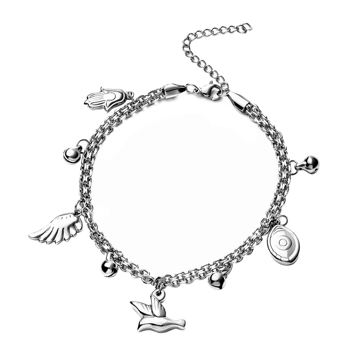 Up Your Luck Bell Charm Anklet in Stainless Steel (9-11 in) image number 0