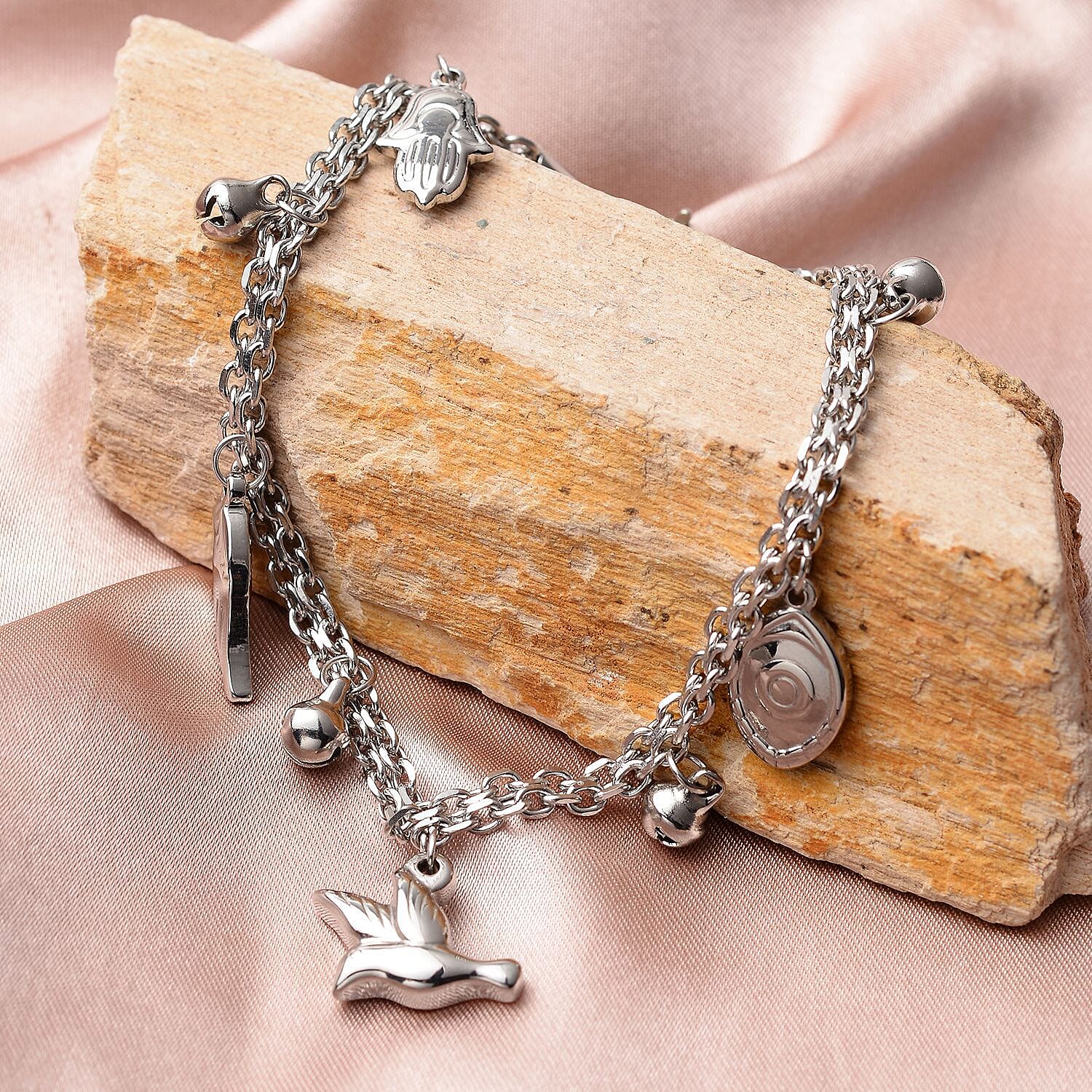 Up Your Luck Bell Charm Anklet in Stainless Steel (9-11 in)