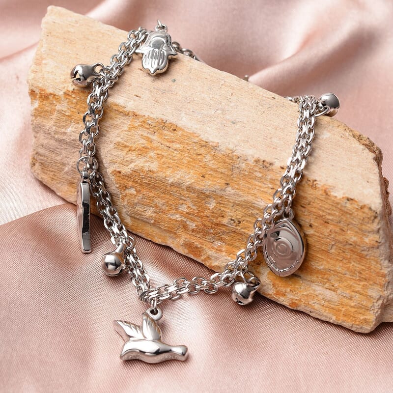 Up Your Luck Bell Charm Anklet in Stainless Steel (9-11 in)