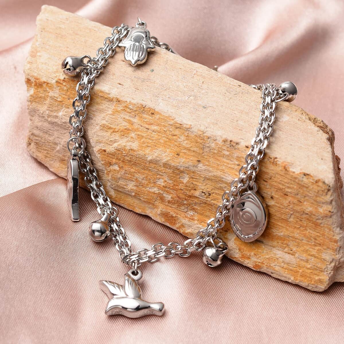 Up Your Luck Bell Charm Anklet in Stainless Steel (9-11 in) image number 1
