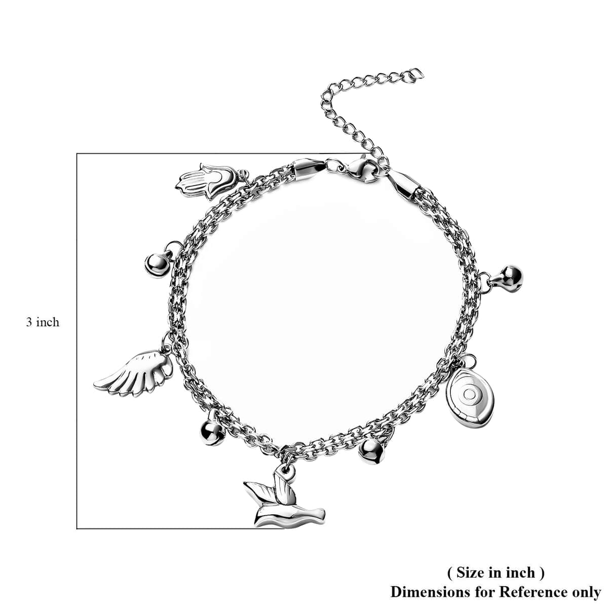 Up Your Luck Bell Charm Anklet in Stainless Steel (9-11 in) image number 3