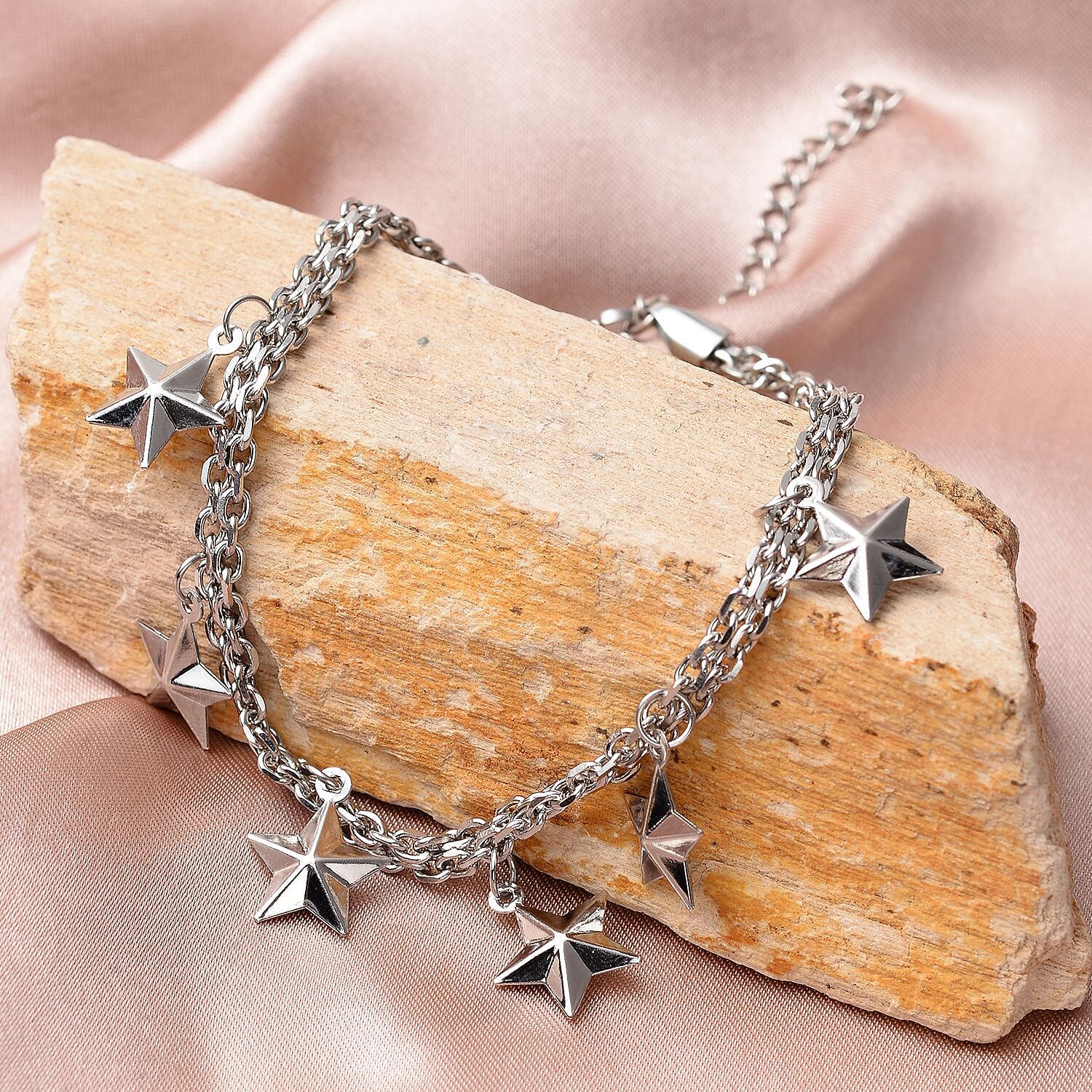 Super Stars Charm Anklet in Stainless Steel (9-11 in)