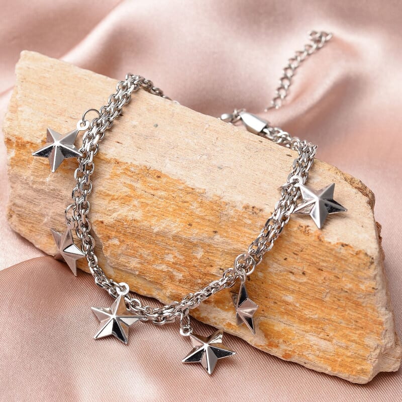 Super Stars Charm Anklet in Stainless Steel (9-11 in)