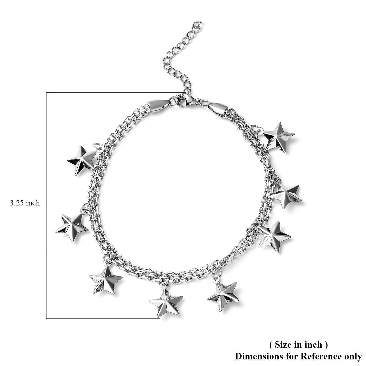 Super Stars Charm Anklet in Stainless Steel (9-11 in)