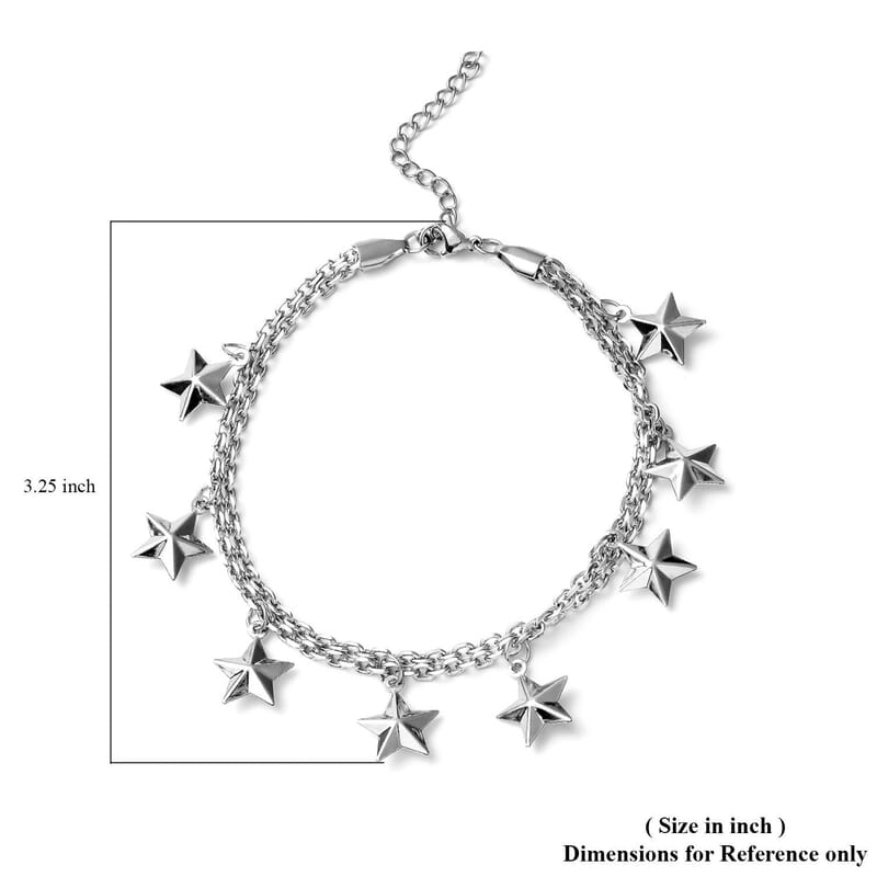 Super Stars Charm Anklet in Stainless Steel (9-11 in)