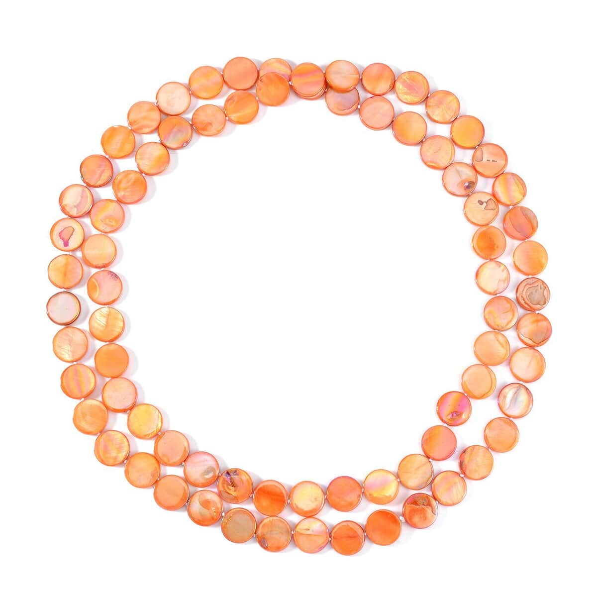 Orange Shell Beaded Endless Necklace for Women, long Endless Single Strand Bead Boho Necklace 46 Inches image number 0