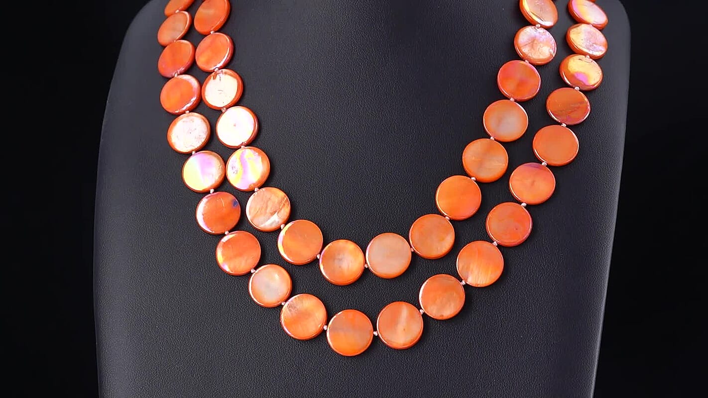 Orange Shell 14-16 mm Beaded Endless Necklace 46 Inches