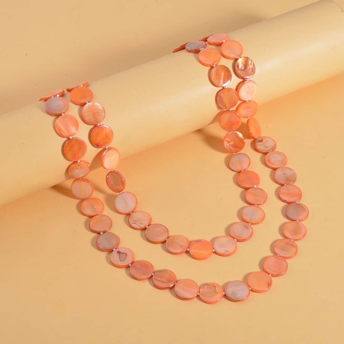 Orange Shell Beaded Endless Necklace for Women, long Endless Single Strand Bead Boho Necklace 46 Inches image number 1