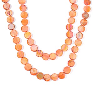 Orange Shell Beaded Endless Necklace for Women, long Endless Single Strand Bead Boho Necklace 46 Inches