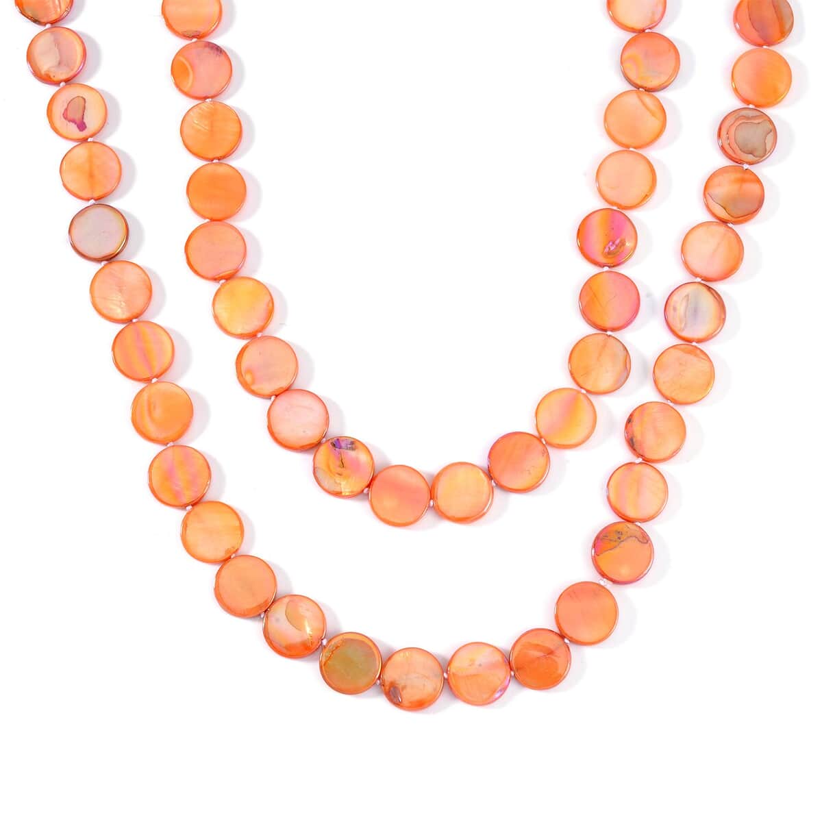 Orange Shell Beaded Endless Necklace for Women, long Endless Single Strand Bead Boho Necklace 46 Inches image number 2