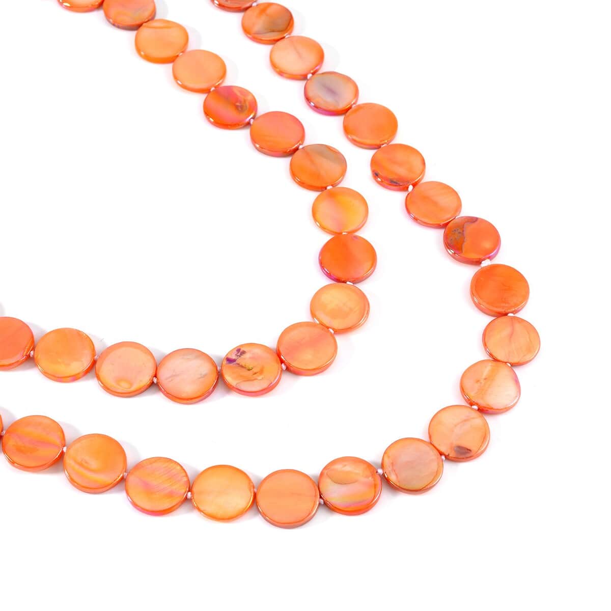 Orange Shell Beaded Endless Necklace for Women, long Endless Single Strand Bead Boho Necklace 46 Inches image number 3