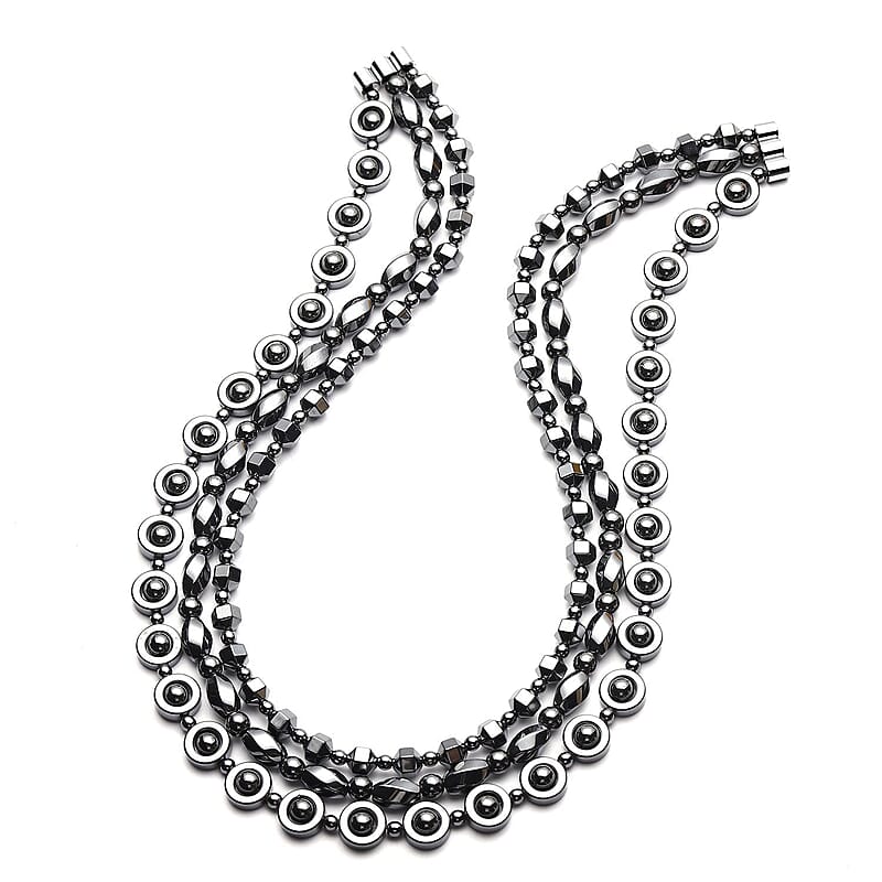 Set of 3 Hematite 999.50 ctw Beaded Necklaces with Magnetic Clasp in Silvertone 20 Inches