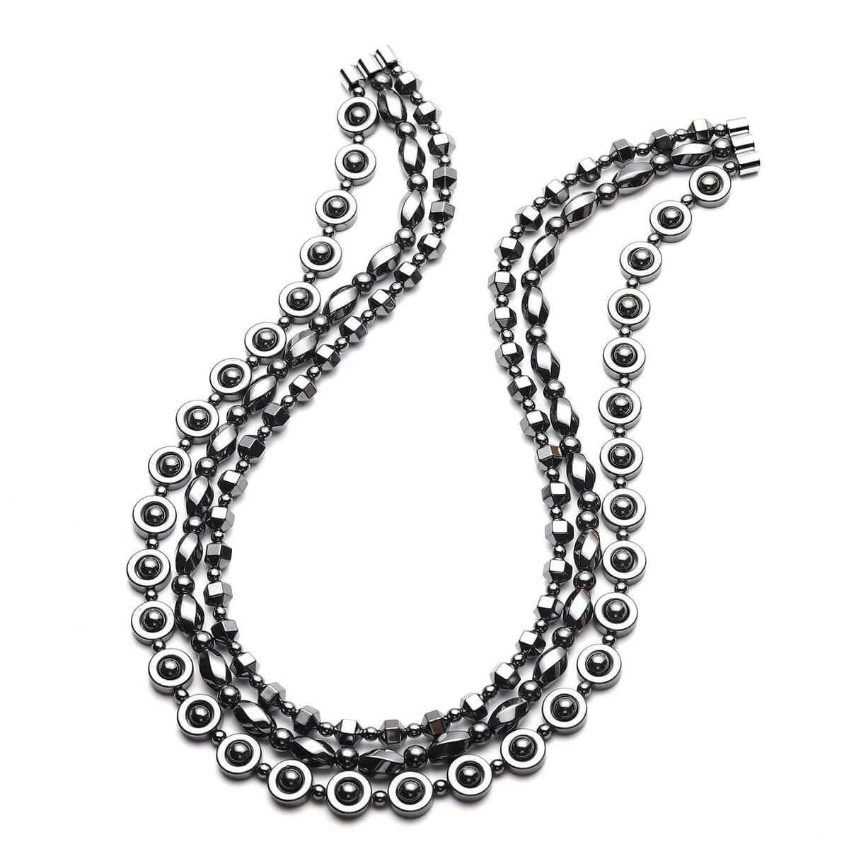 Set of 3 Hematite Beaded Necklaces 20 Inches with Magnetic Clasp in Silvertone 999.50 ctw image number 0
