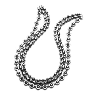 Set of 3 Hematite Beaded Necklaces 20 Inches with Magnetic Clasp in Silvertone 999.50 ctw