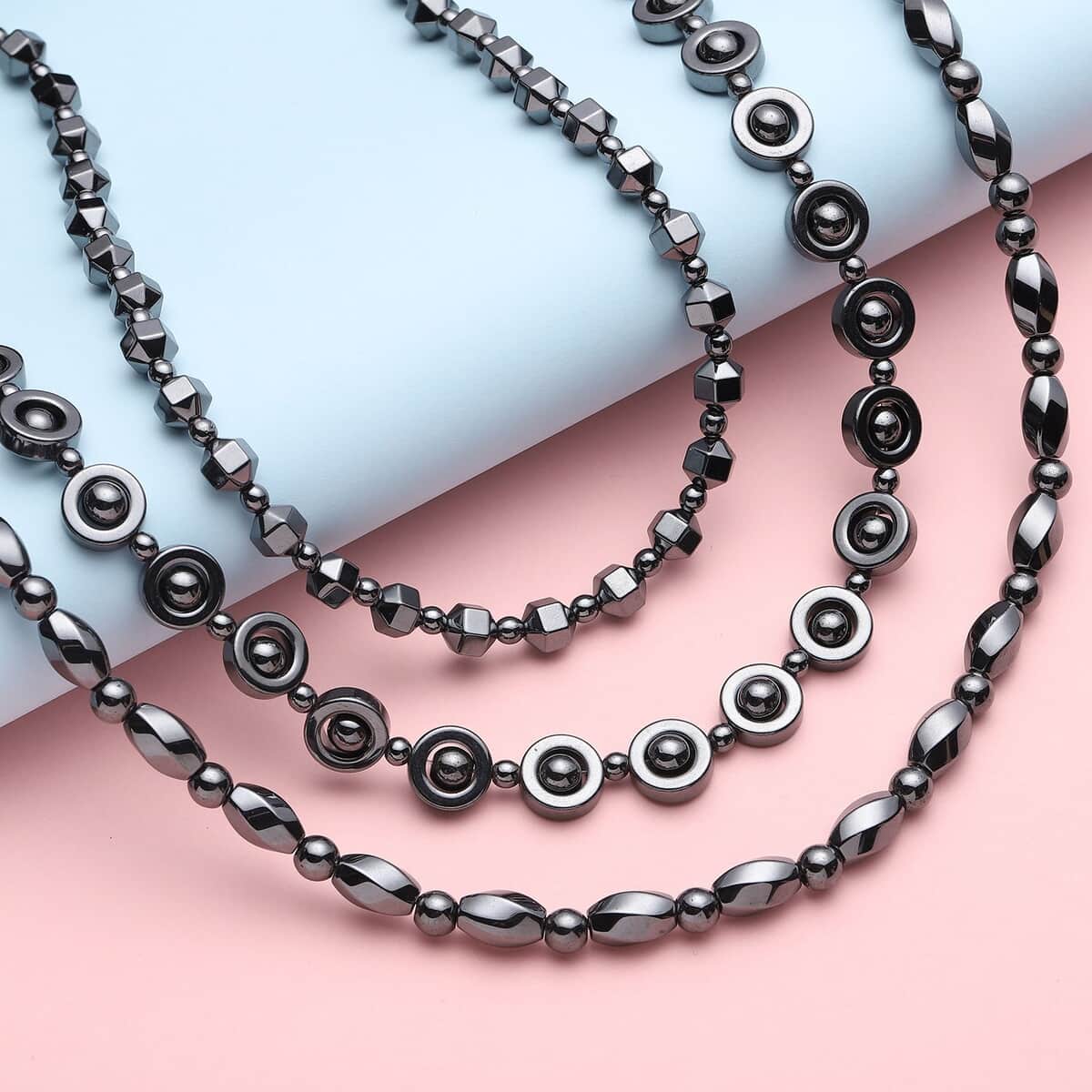 Set of 3 Hematite Beaded Necklaces 20 Inches with Magnetic Clasp in Silvertone 999.50 ctw image number 1