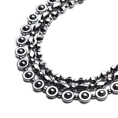 Set of 3 Hematite 999.50 ctw Beaded Necklaces with Magnetic Clasp in Silvertone 20 Inches