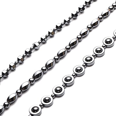 Set of 3 Hematite 999.50 ctw Beaded Necklaces with Magnetic Clasp in Silvertone 20 Inches
