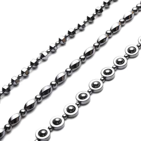 Set of 3 Hematite Beaded Necklaces 20 Inches with Magnetic Clasp in Silvertone 999.50 ctw image number 3