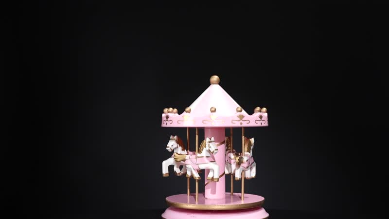 Pink and White 4-Horse Wooden Carousel Music Box
