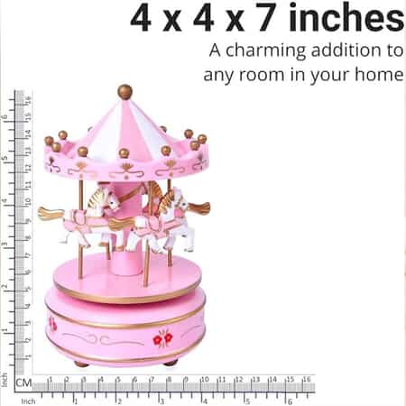 Pink and White 4-Horse Wooden Carousel Music Box image number 5