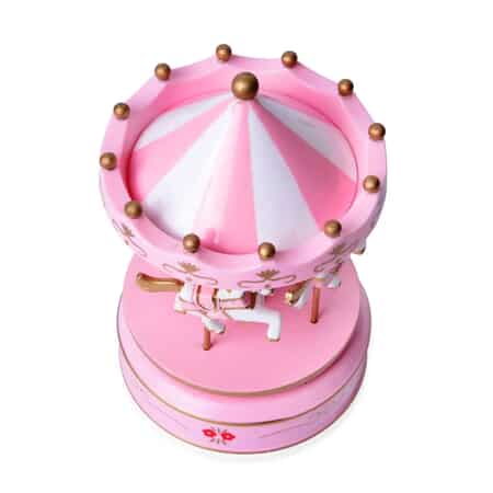 Pink and White 4-Horse Wooden Carousel Music Box image number 6