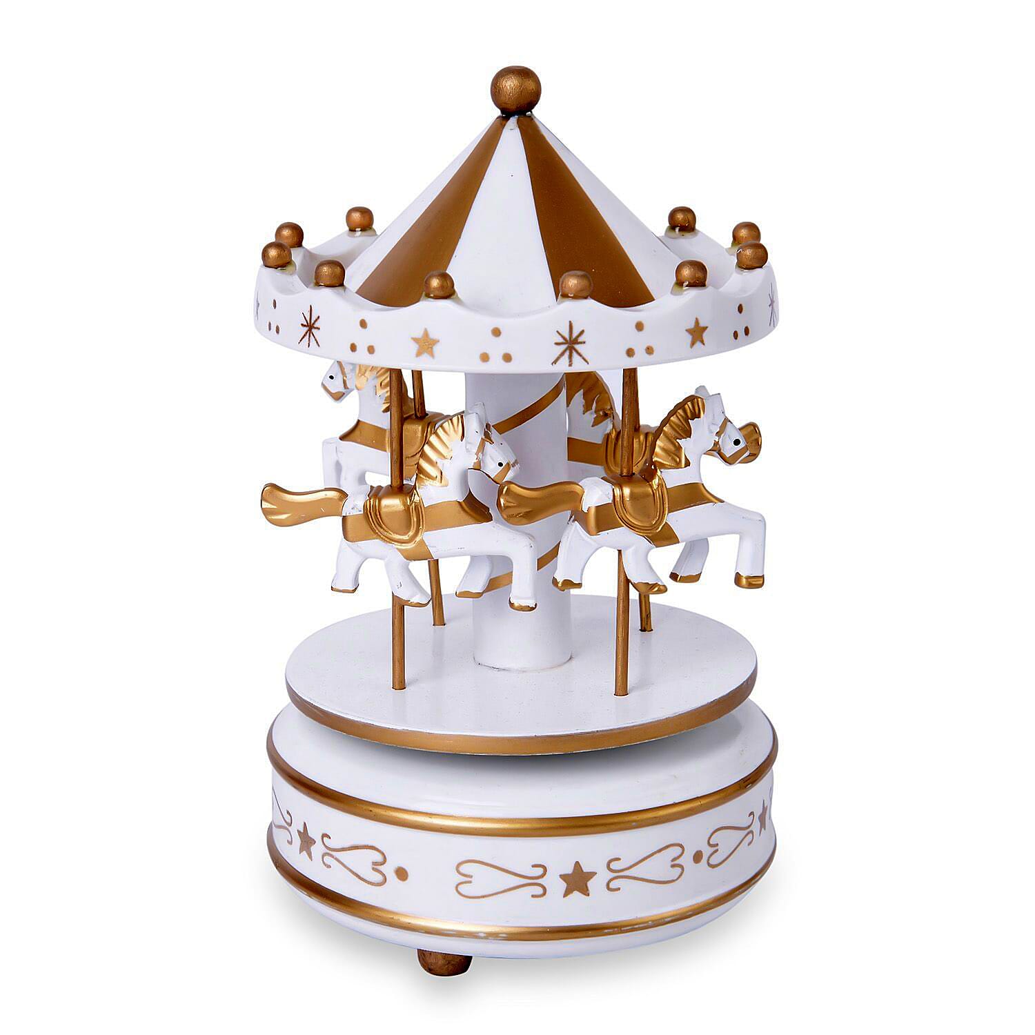 Pink and White 4-Horse Wooden Carousel Music Box
