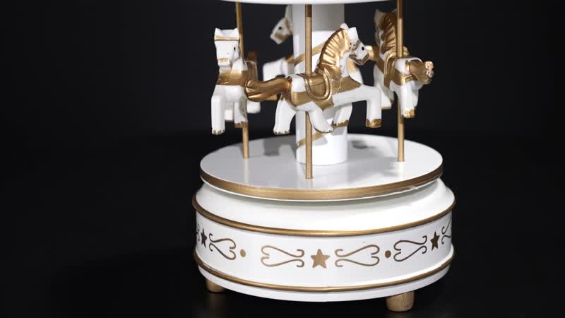 Pink and White 4-Horse Wooden Carousel Music Box
