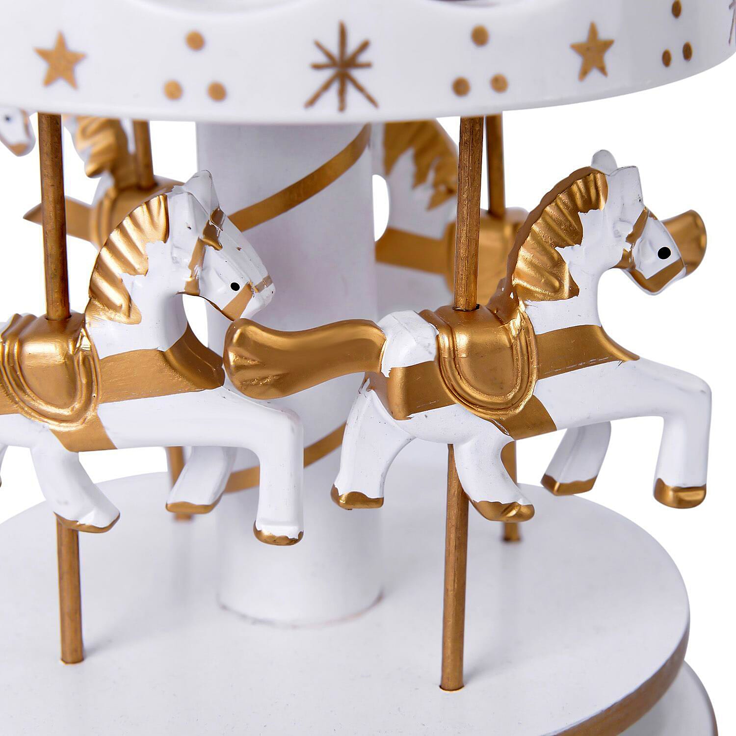 White and Golden 4-Horse Wooden Carousel Music Box