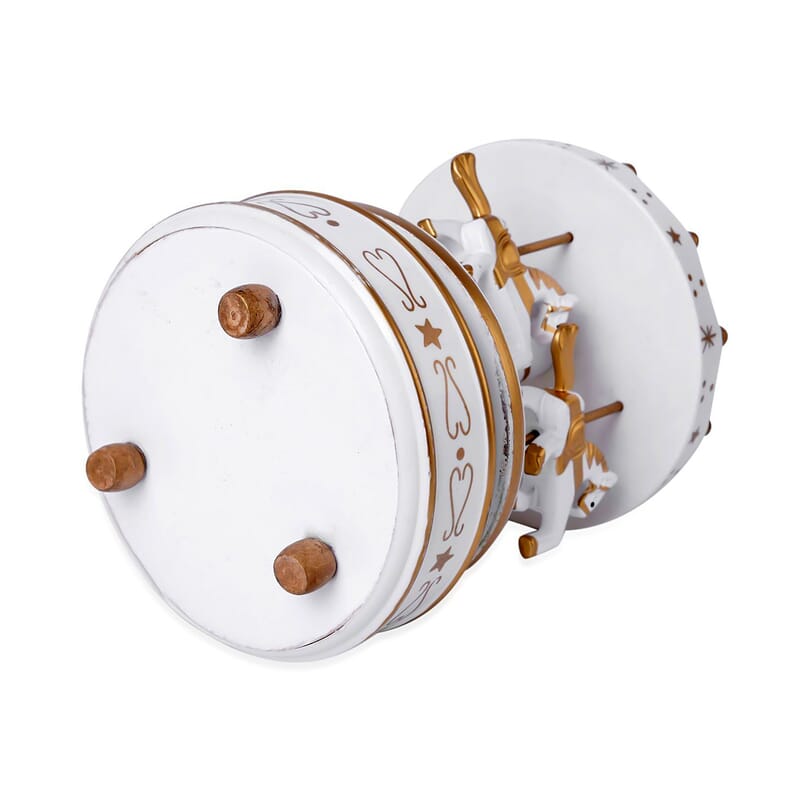 White and Golden 4-Horse Wooden Carousel Music Box