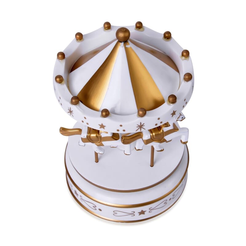 White and Golden 4-Horse Wooden Carousel Music Box