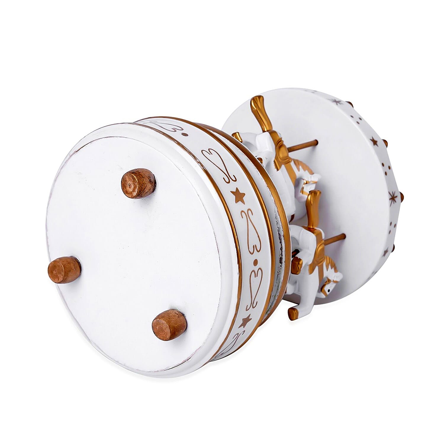 White and Golden 4-Horse Wooden Carousel Music Box