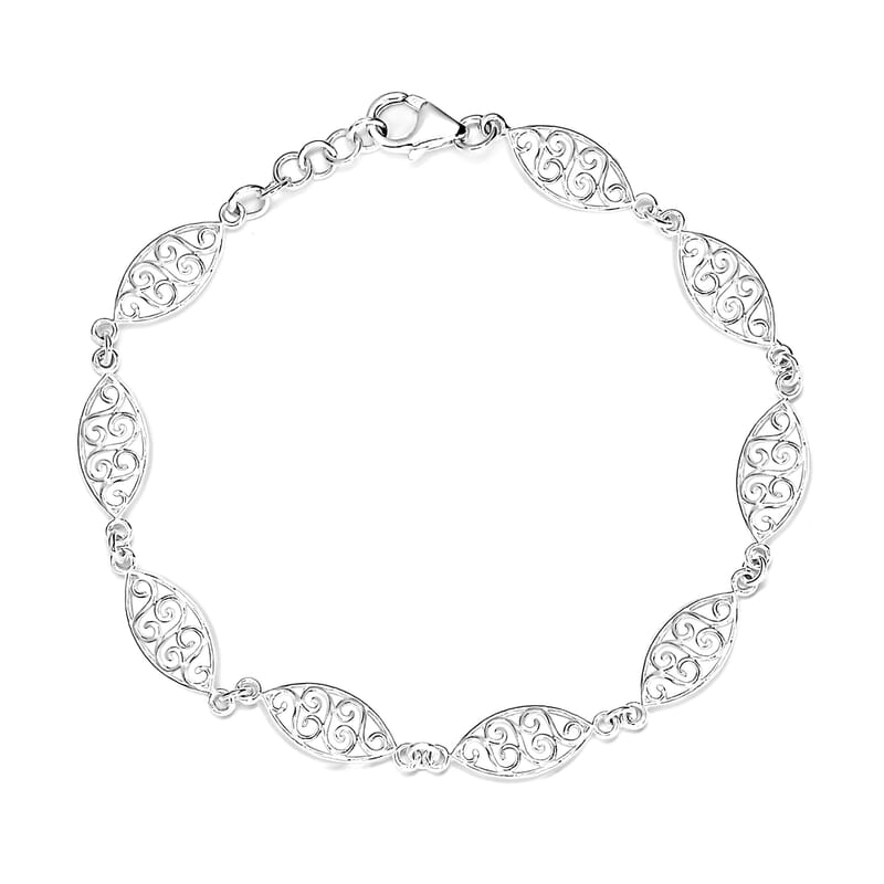 Sterling Silver Scroll & Leaf Pattern Link Bracelet (7.50-8.50In) 4.20 Grams