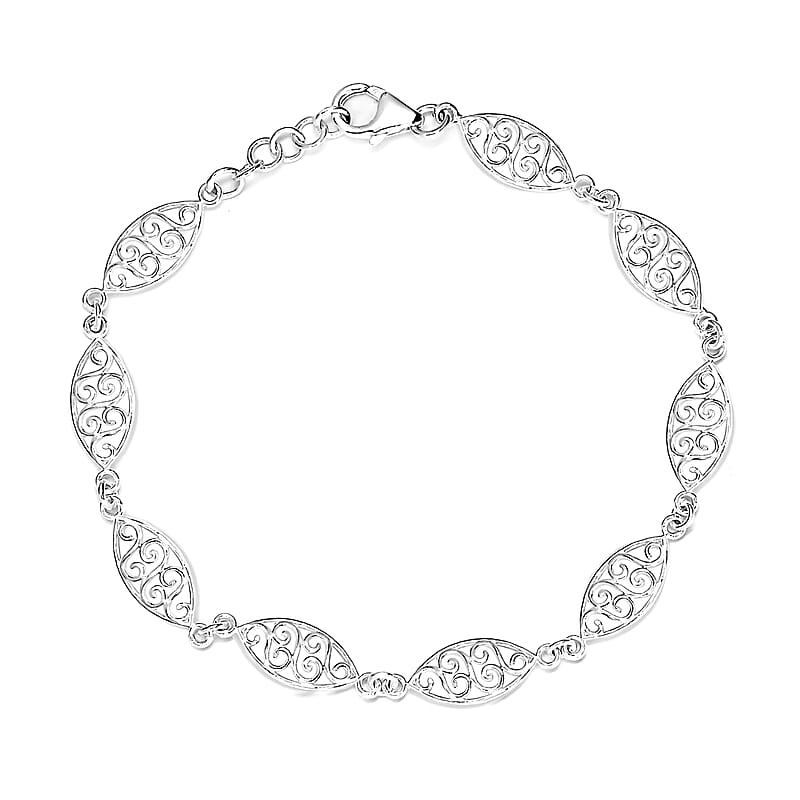 Sterling Silver Scroll & Leaf Pattern Link Bracelet (7.50-8.50In) 4.20 Grams