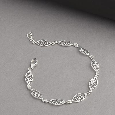 Sterling Silver Scroll & Leaf Pattern Link Bracelet (7.50-8.50In) 4.20 Grams
