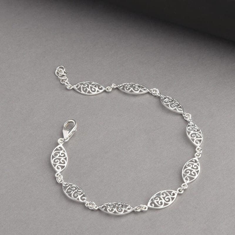 Sterling Silver Scroll & Leaf Pattern Link Bracelet (7.50-8.50In) 4.20 Grams