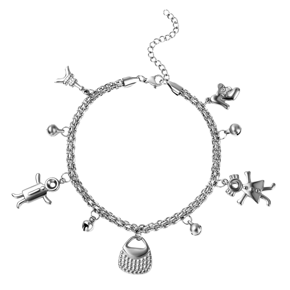 Princess Bell Charm Anklet in Stainless Steel (9-11 in) image number 0