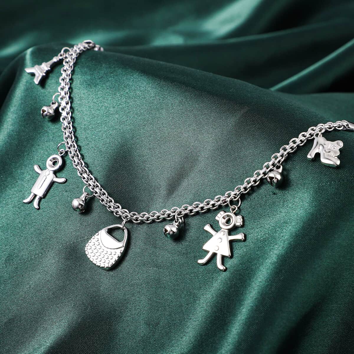 Princess Bell Charm Anklet in Stainless Steel (9-11 in) image number 1