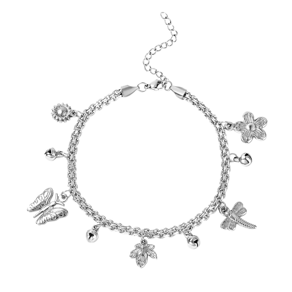 Nature Creations Bell Charm Anklet in Stainless Steel (9-11 in) image number 0